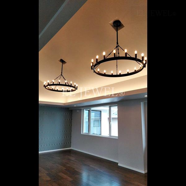 最新の海外インテリア照明の納品事例集 | インダストリアル・スタイル照明の大型フープシャンデリア|個人宅邸 最新の海外インテリア照明の納品事例集 | インダストリアル・スタイル照明の大型フープシャンデリア|個人宅邸