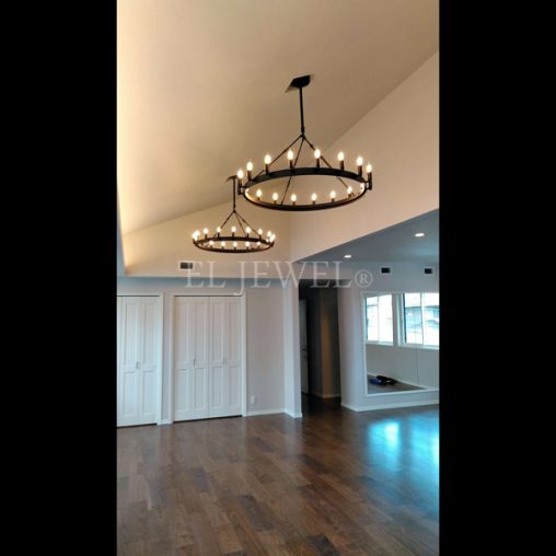 インテリア照明の納品実績 | インダストリアル・スタイル照明の大型フープシャンデリア|個人宅邸